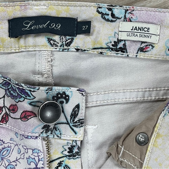 Level 99 Janice Ultra Skinny Jeans Floral Paisley Print Krypton Grey Wash - Picture 9 of 11
